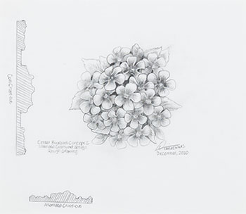 Concept Drawing—Centre Bouquet Concept 2, The Ultimate Diamond Design, Rough Drawing 1 / Étude de concept—2e dessin préliminaire du bouquet central
1re esquisse du motif diamantaire, pièce Summum by Derek C. Wicks vendu pour $2,500