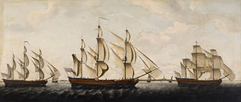 Three Hudson’s Bay Company Ships in the Thames (King George, Prince Rupert, Sea Horse) by Francis Holman sold for $451,250