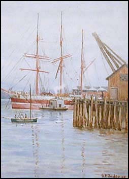 Three Mast Schooner, loading at Hastings Mill Wharf, Vancouver, BC by Spencer Percival Judge sold for $990