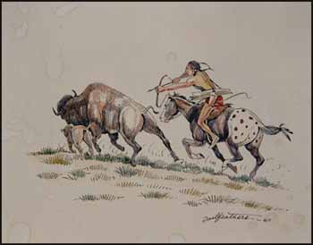 Hunting Buffalo by Gerald Tailfeathers sold for $468
