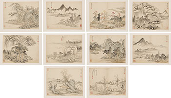 An Album of Ten Landscape Paintings in the Styles of Ancient Masters, 18th Century by Zhu Longjian sold for $5,313