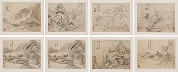 An Album of Eight Landscape Paintings in the Style of Ancient Masters by Zhang Ruocheng sold for $9,375