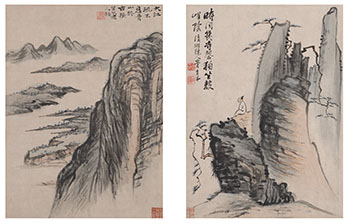 Two Mountainous Landscapes by Attributed to Shi Tao sold for $1,375