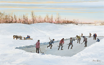 People Watching Hockey Game by Allen Sapp vendu pour $18,750