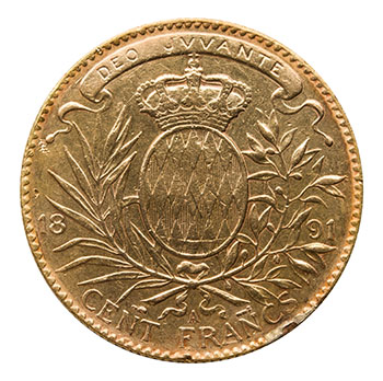 Albert I Gold 100 Francs 1891 A, Paris Mint, Ex-Jewellery by  Monaco