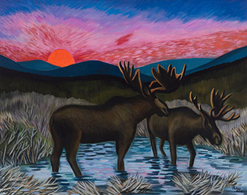 Orignaux au soleil couchant by Claude Picher