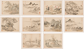 An Album of Ten Landscape Paintings in the Styles of Ancient Masters, 18th Century by Zhu Longjian