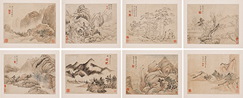 An Album of Eight Landscape Paintings in the Style of Ancient Masters by Zhang Ruocheng