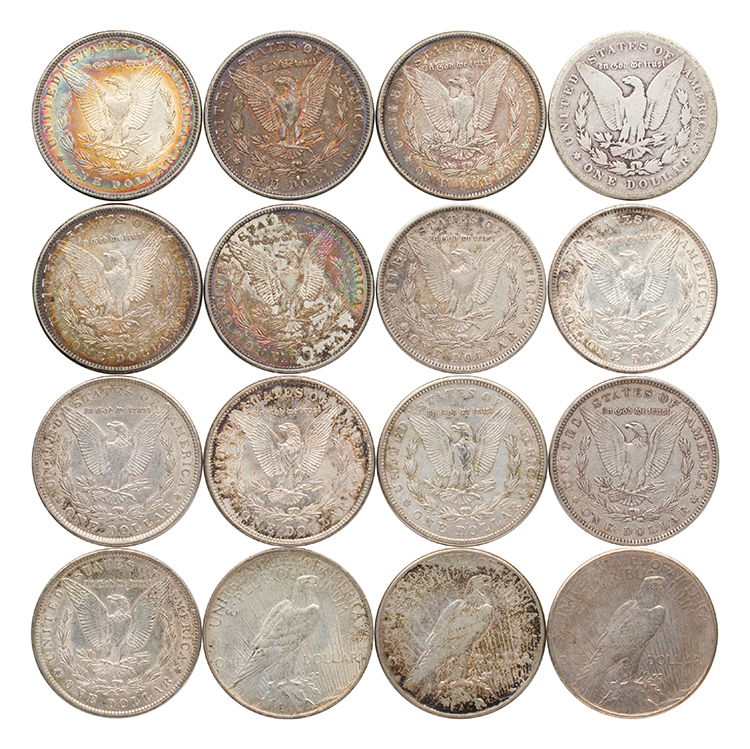 Lot of 16 USA Silver Dollars, Morgan and “Peace” – Assorted Years and Mint Marks by  USA