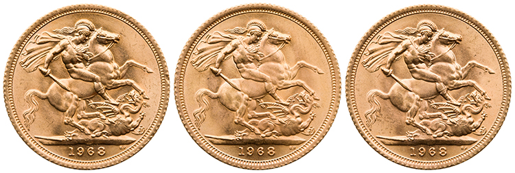 Three Elizabeth II Gold Sovereigns, London Mint 1968 par  United Kingdom