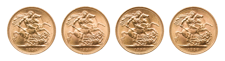 Four Elizabeth II Gold Sovereigns 1958, London Mint by  United Kingdom