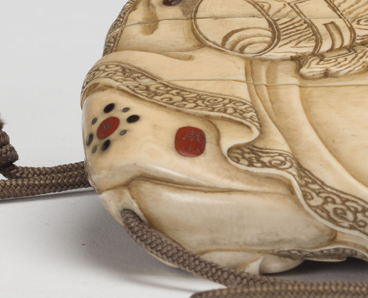 A Japanese Ivory Carved and Hardstone Inlay Inro and Netsuke, Meiji Period, circa 1900 by  Japanese Art