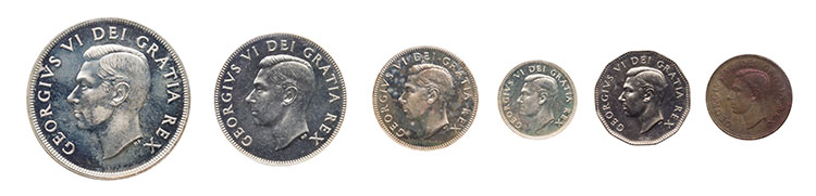 6-Piece George VI Specimen Set 1948, all ICCS Certified by  Canada