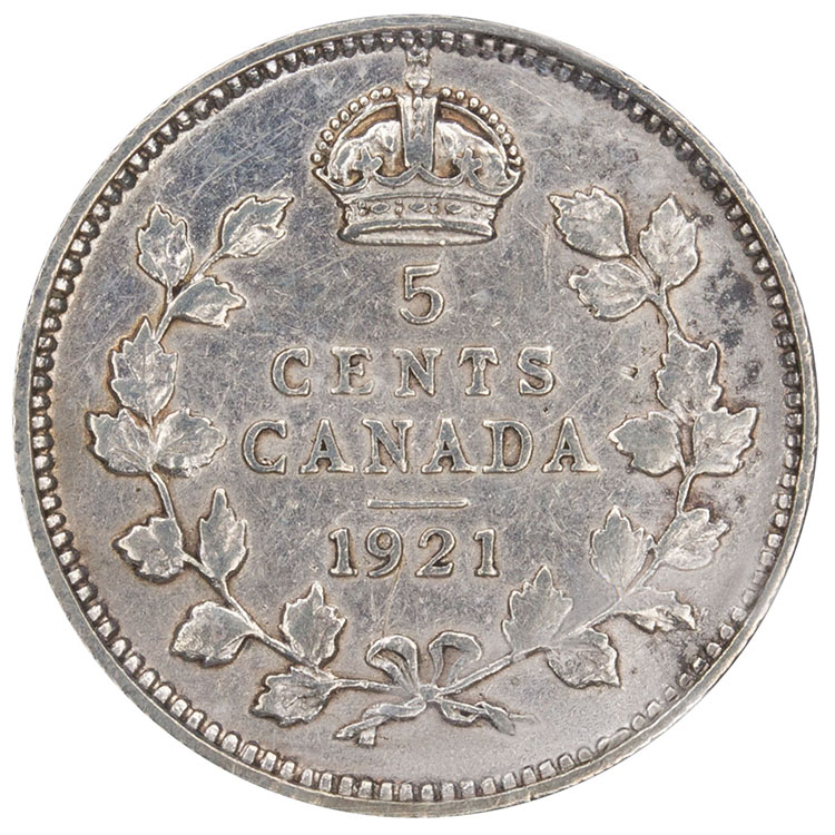 George V 5 Cents 1921, ICCS F12 par  Canada