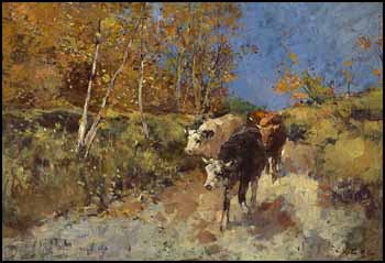 Cattle in the Lane by Frederick Charles Vipont Ede sold for $1,495