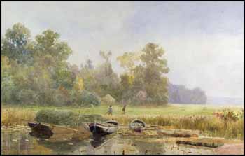Boats Drawn up on the River Bank by Lucius Richard O'Brien sold for $5,175
