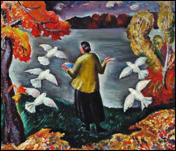 Woman with Doves in a Canadian Landscape by Sarah Margaret Armour Robertson sold for $6,900