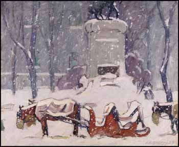 Cabstand, Winter, Dominion Square, Montreal by Peter Clapham Sheppard sold for $49,725