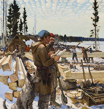 Hearne Builds Cumberland House, 1774 – 1775 by George Franklin Arbuckle sold for $61,250