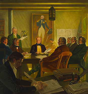 The Council of the Northern Department of Rupert’s Land, Meeting at Norway House, June 21, 1836 by Charles Fraser Comfort sold for $49,250