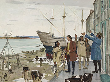 Radisson and des Groseilliers Trading with Indians at Rupert House, 1671 by Lorne Holland Bouchard sold for $52,250