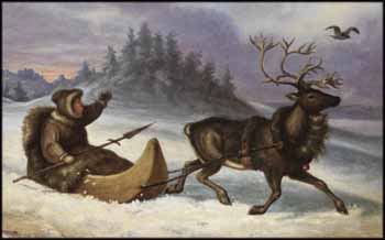 Inuit with Reindeer by  Canadian School vendu pour $375