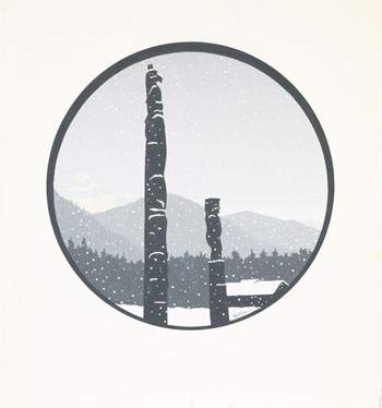 Totems in a Snowfall by Roy Henry Vickers vendu pour $5,000
