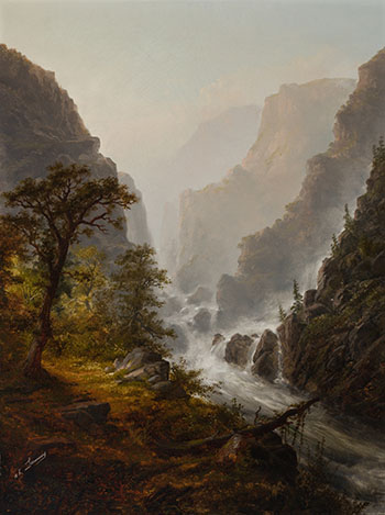 Landscape with River and Mountains by Alexander Francois Loemans sold for $1,500