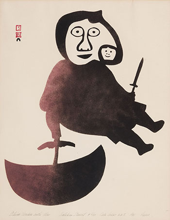 Eskimo Woman with Ulu by Pudlo Pudlat sold for $3,438
