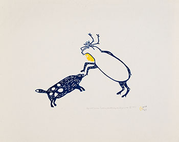 Dog and Caribou Fighting by Luke Iksiktaaryuk sold for $313