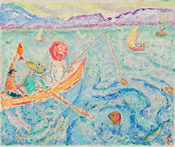 Margaret Carter, Irene H. Reid, and Harold Mortimer Lamb in a Rowboat at Mount Gardiner Park, Bowen Island by Harold Mortimer-Lamb sold for $1,250