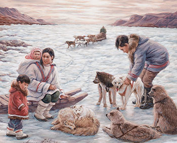 Family with sled dogs by Anna T. Noeh vendu pour $1,250