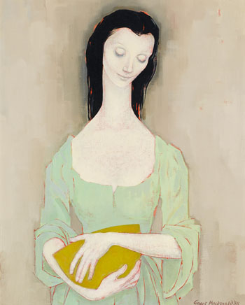 Woman Holding a Green Bowl by Grant Kenneth Macdonald vendu pour $2,375