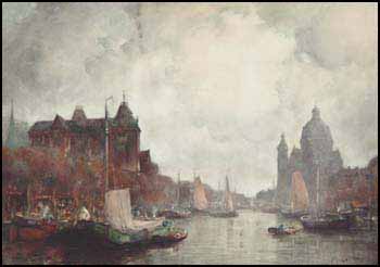 Dutch Harbour Scene by John Ernest Aitken sold for $2,875