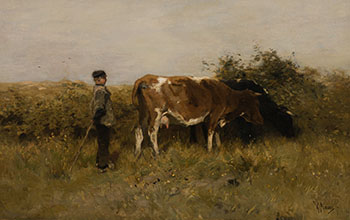 Man and Cows in Pasture by Anton Mauve sold for $7,500