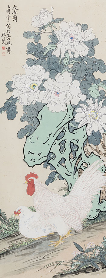 Auspicious Painting (Peonies and Chickens) by After Yu Fei'an vendu pour $1,250