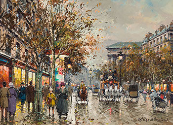 Boulevard de la Madeleine à Paris en 1900 by Antoine Blanchard sold for $5,000