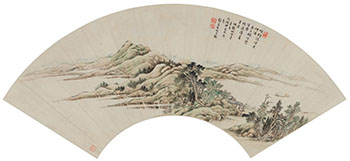 Mountain and River Landscape Fan Leaf by Tang Dai vendu pour $9,375