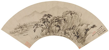 Mountain and Pine Trees, Early Qing Dynasty by Tang Jun vendu pour $1,250