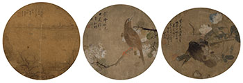 Three Rounded Fan Paintings, 19th Century by  Chinese School vendu pour $625