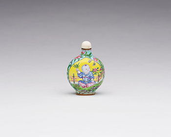 A Rare and Important Imperial Beijing Enamel Turquoise Ground ‘Boys’ Snuff Bottle, Kangxi Yuzhi Four-Character Mark and of the Period (1662-1722) by  Chinese Art sold for $217,250