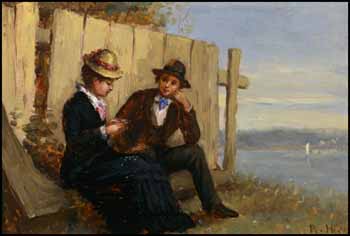 Lady and Gentleman Seated by a Fence by Robert Harris sold for $3,738