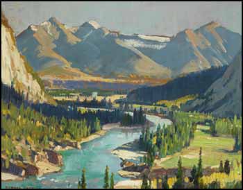 View of the Mountains with a River in the Valley by Richard Jack sold for $2,106