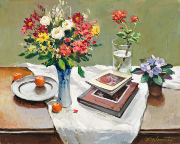 Still Life with Books & Flowers by Frank Nemeth sold for $1,375