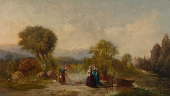 Fireside Chat in a Clearing by William Raphael vendu pour $3,750