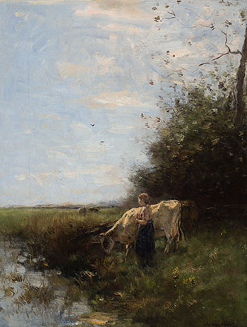Woman and Cow by the Water by Willem Maris vendu pour $2,500