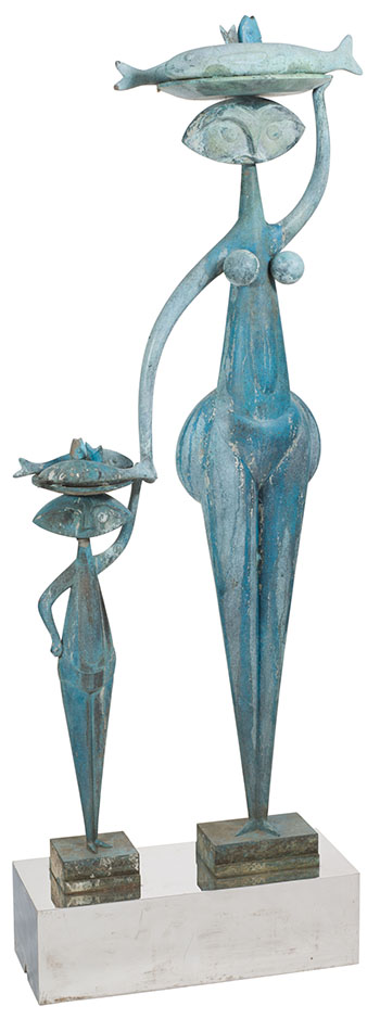 Two Figures with Fish by Guillermo Silva Santamaria sold for $3,125