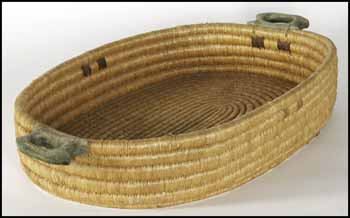 Oval Basket with Carved Green Handles by Unidentified Inuit Artist sold for $3,510