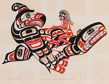 Kwa-Giulth Man, False Whale and Thunderbird by John A. Livingston vendu pour $125