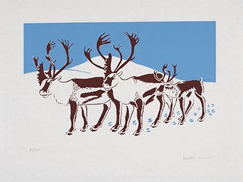 Untitled (Two Caribou with Young One) by Henry Evaluardjuk sold for $188